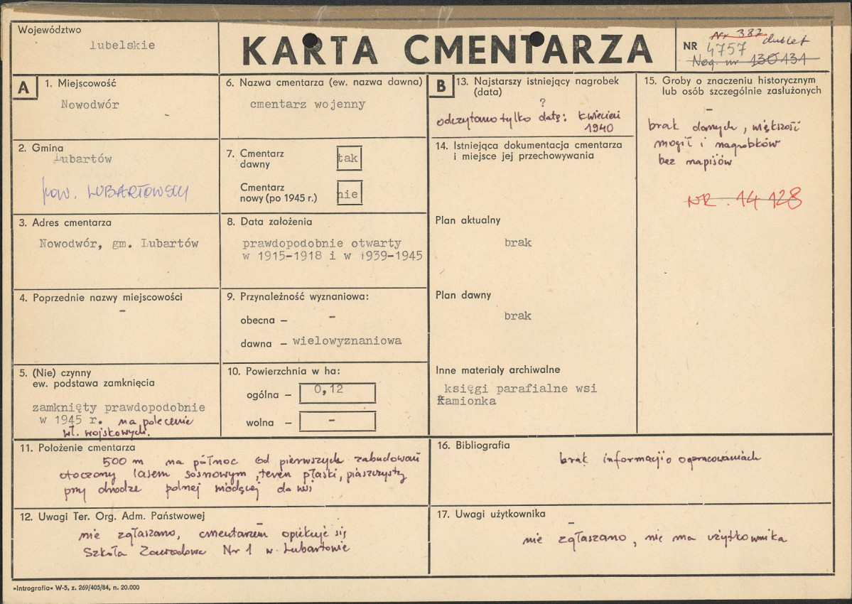 KC - Karta cmentarza, skan nr 1