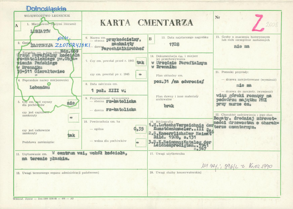 KC - Karta cmentarza, skan nr 1