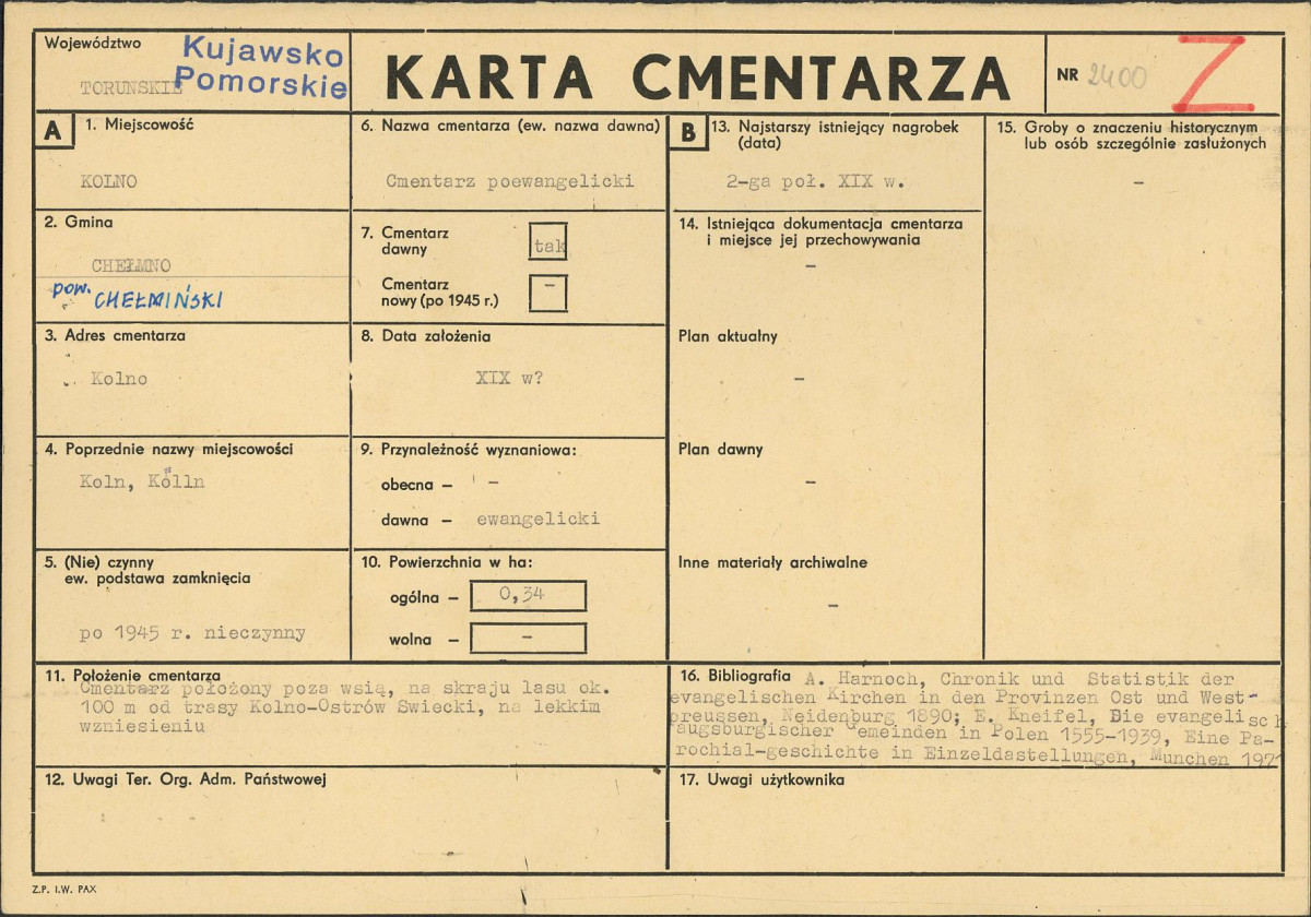 KC - Karta cmentarza, skan nr 1