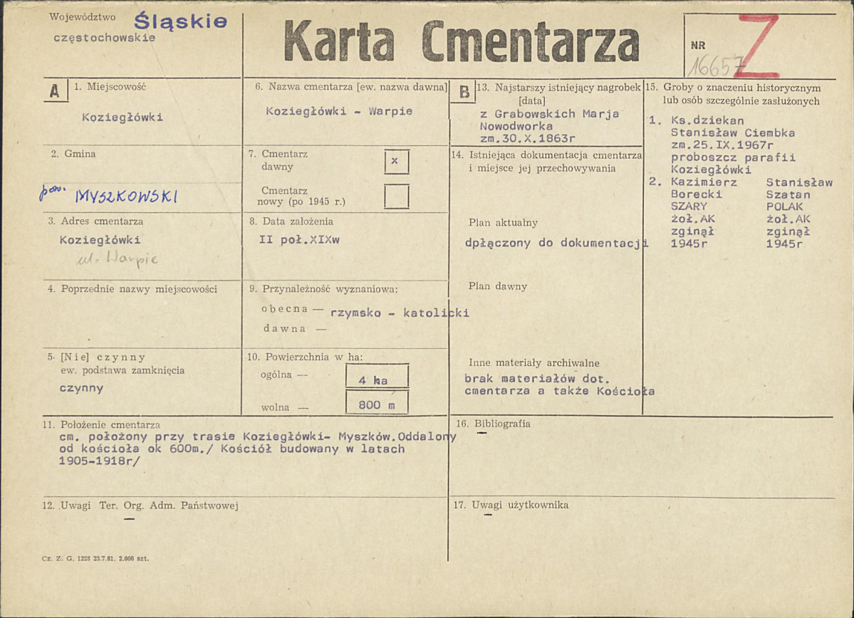 KC - Karta cmentarza, skan nr 1