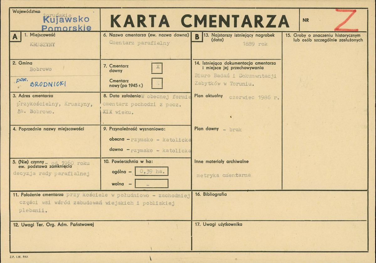 KC - Karta cmentarza, skan nr 1