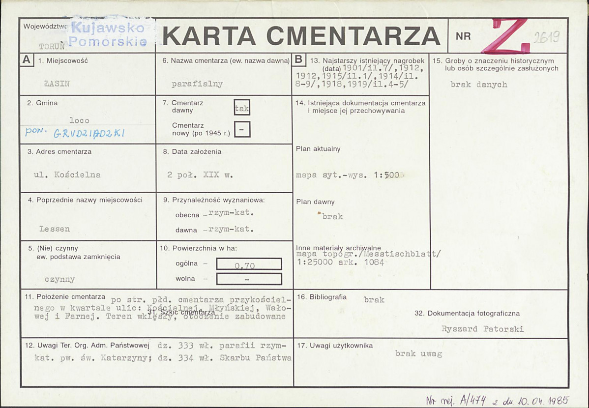 KC - Karta cmentarza, skan nr 1