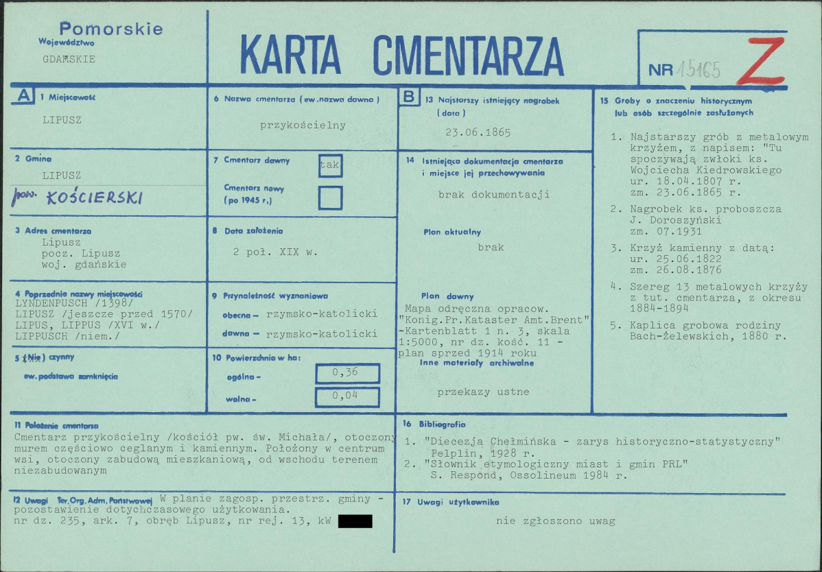 KC - Karta cmentarza, skan nr 1