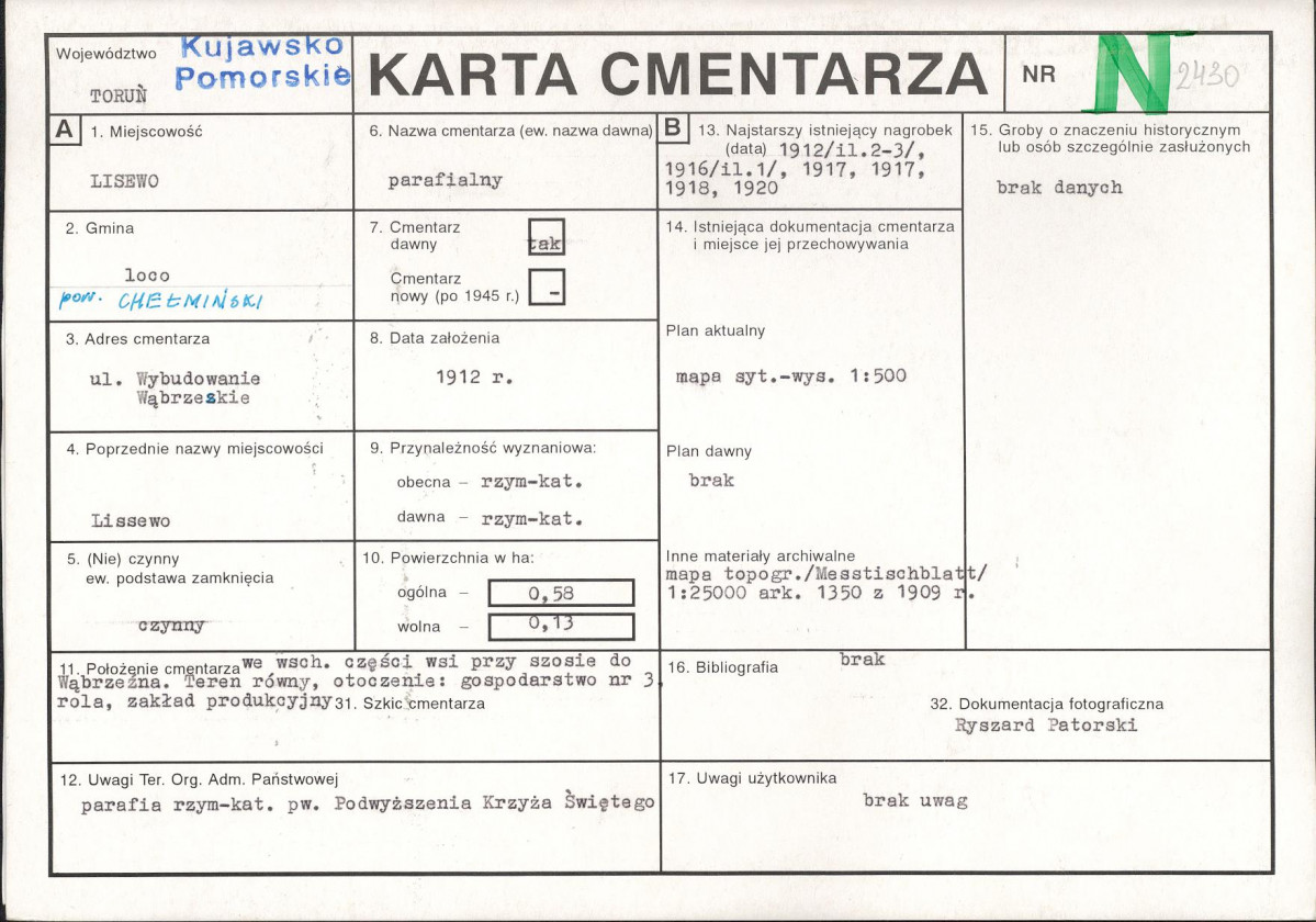 KC - Karta cmentarza, skan nr 1