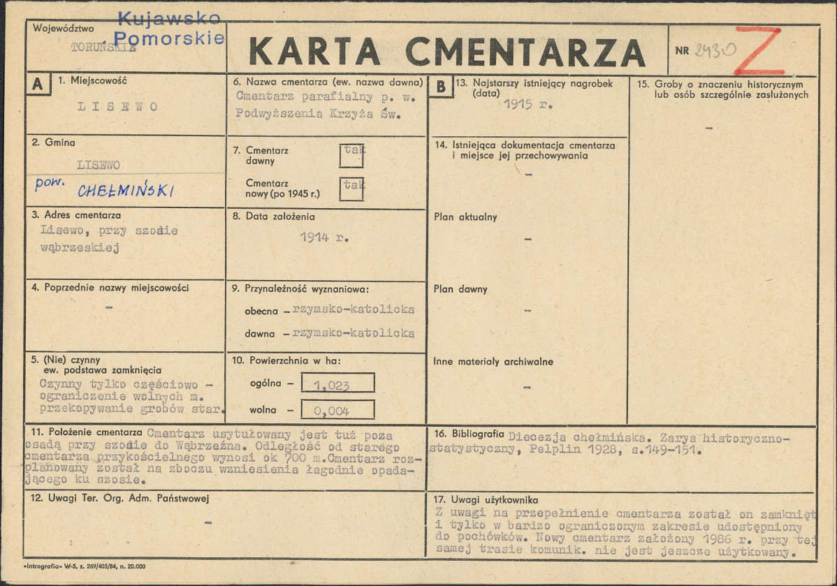 KC - Karta cmentarza, skan nr 1