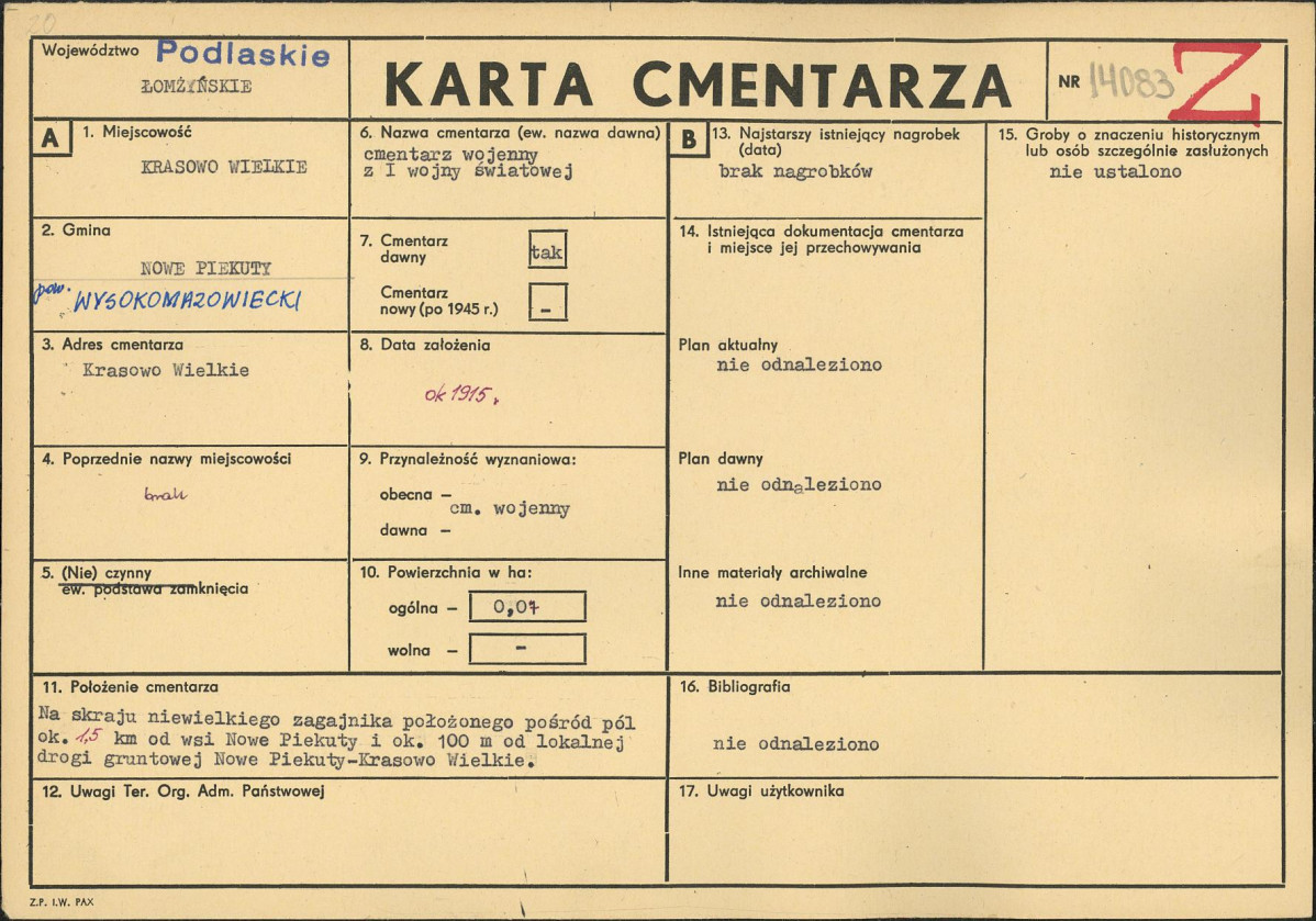 KC - Karta cmentarza, skan nr 1