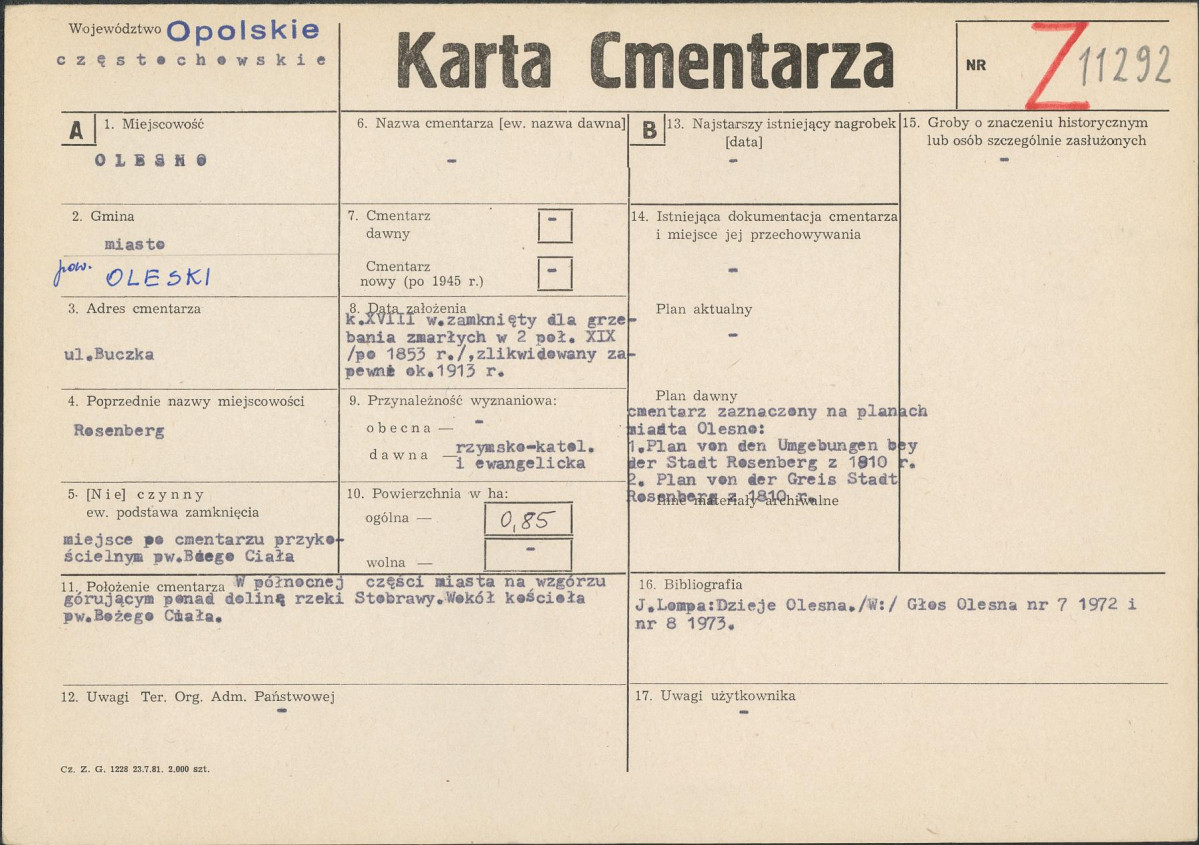KC - Karta cmentarza, skan nr 1
