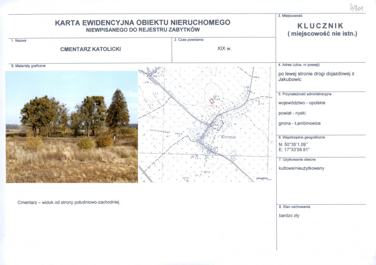 Karta obiektu niewpisanego do rejestru, skan nr 1