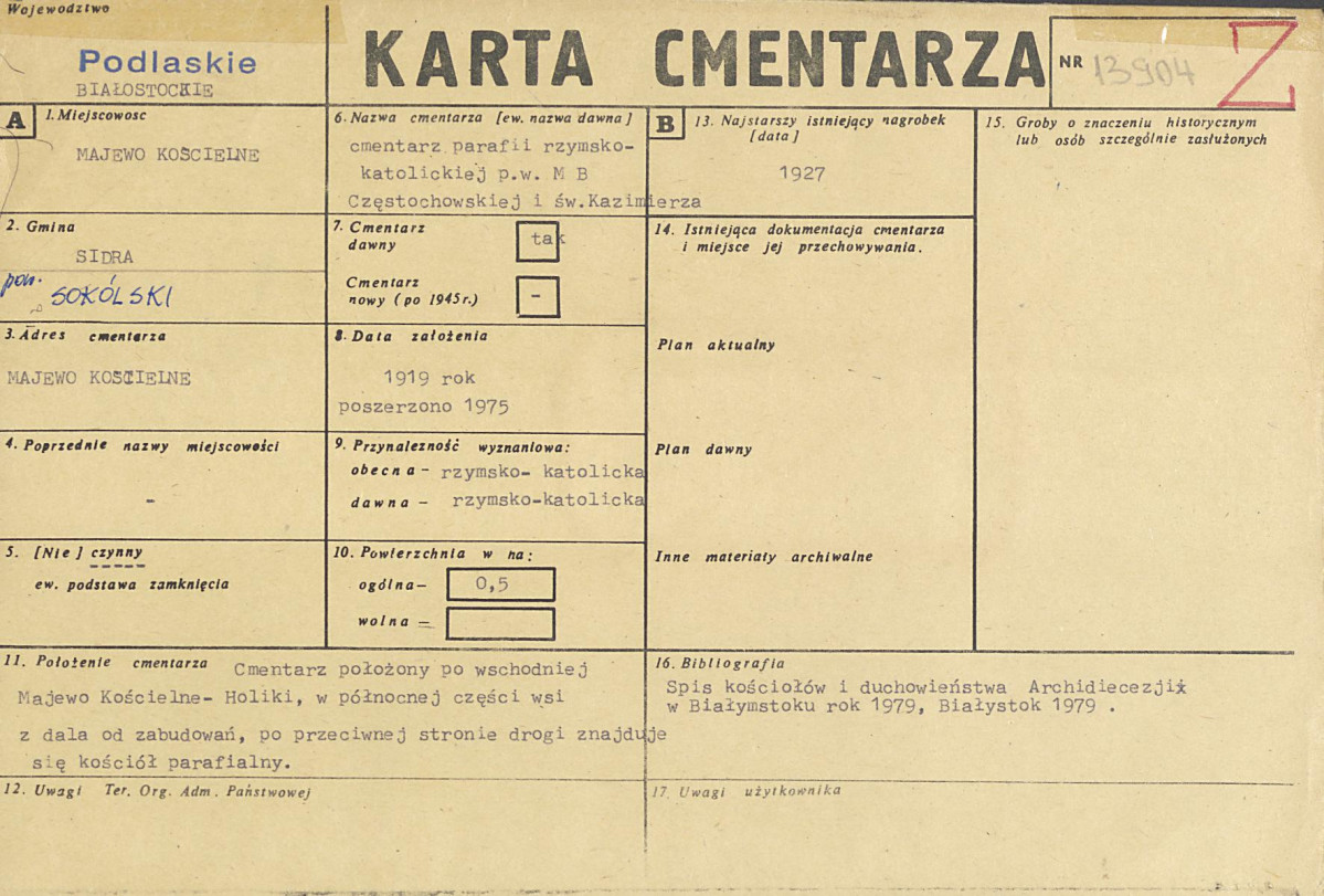 KC - Karta cmentarza, skan nr 1
