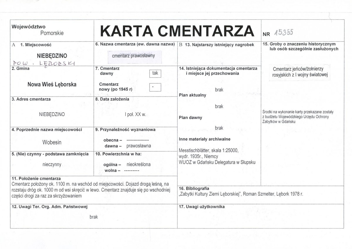 KC - Karta cmentarza, skan nr 1