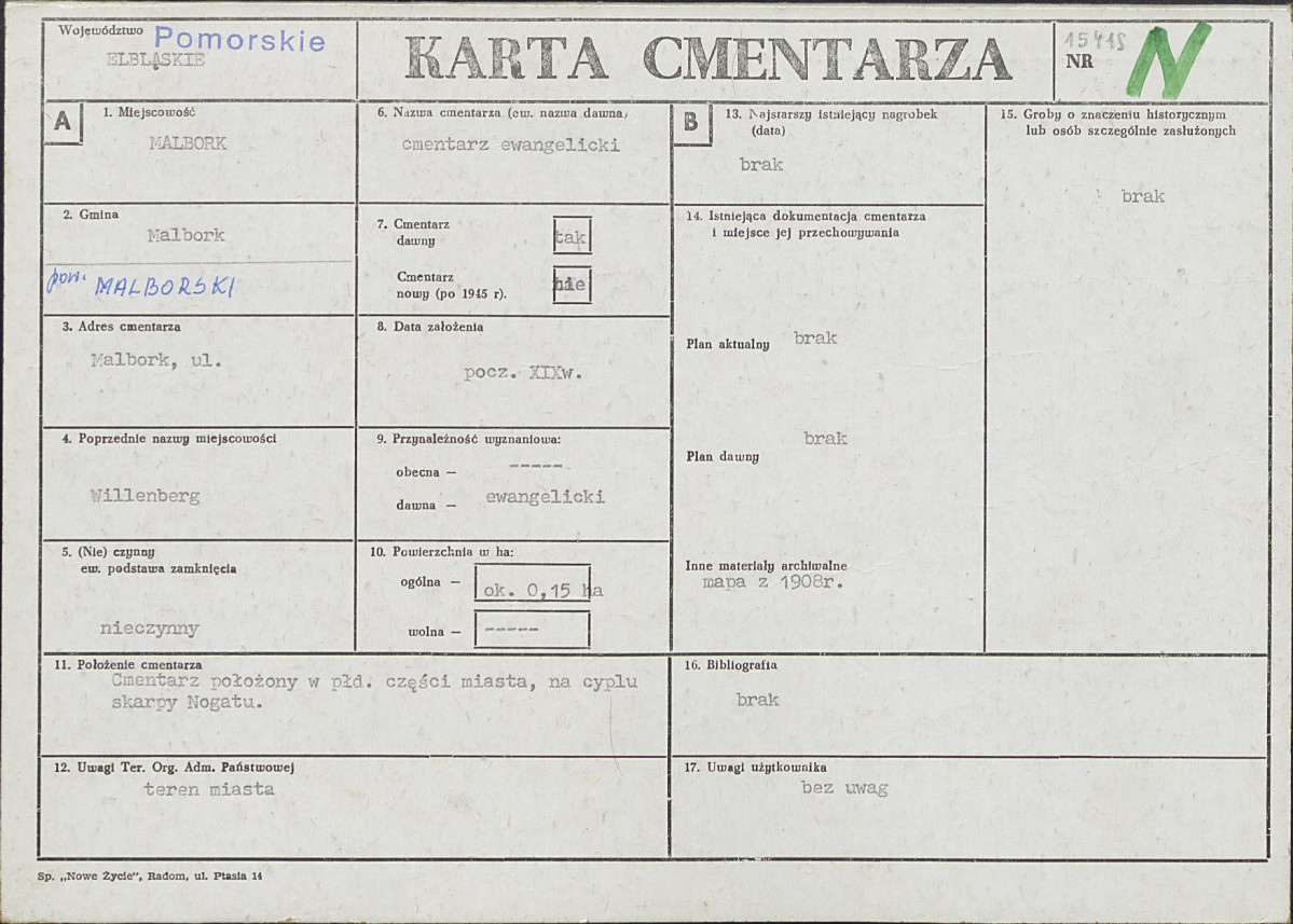 KC - Karta cmentarza, skan nr 1