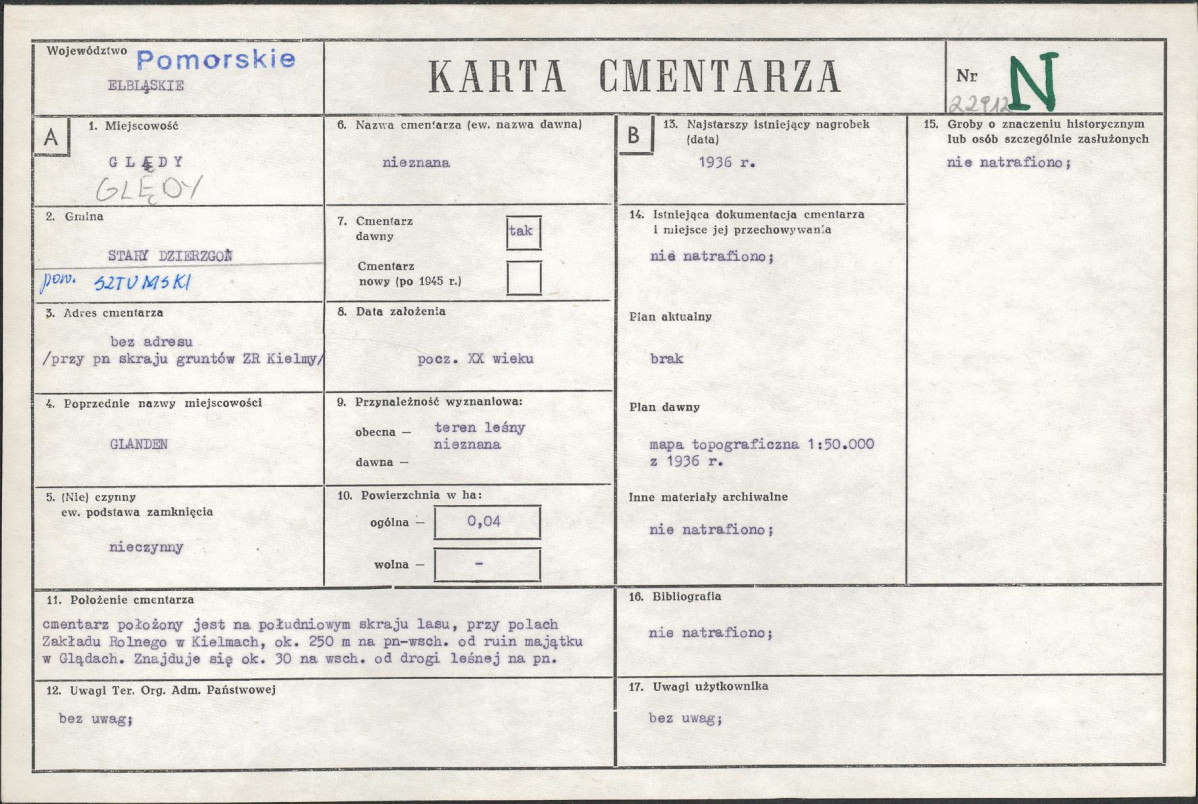 KC - Karta cmentarza, skan nr 1
