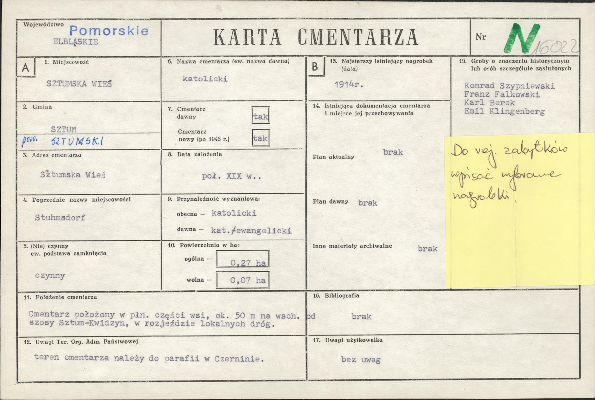 KC - Karta cmentarza, skan nr 1