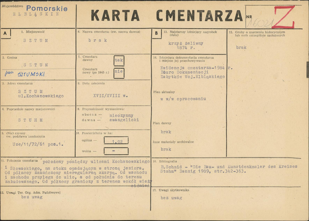 KC - Karta cmentarza, skan nr 1
