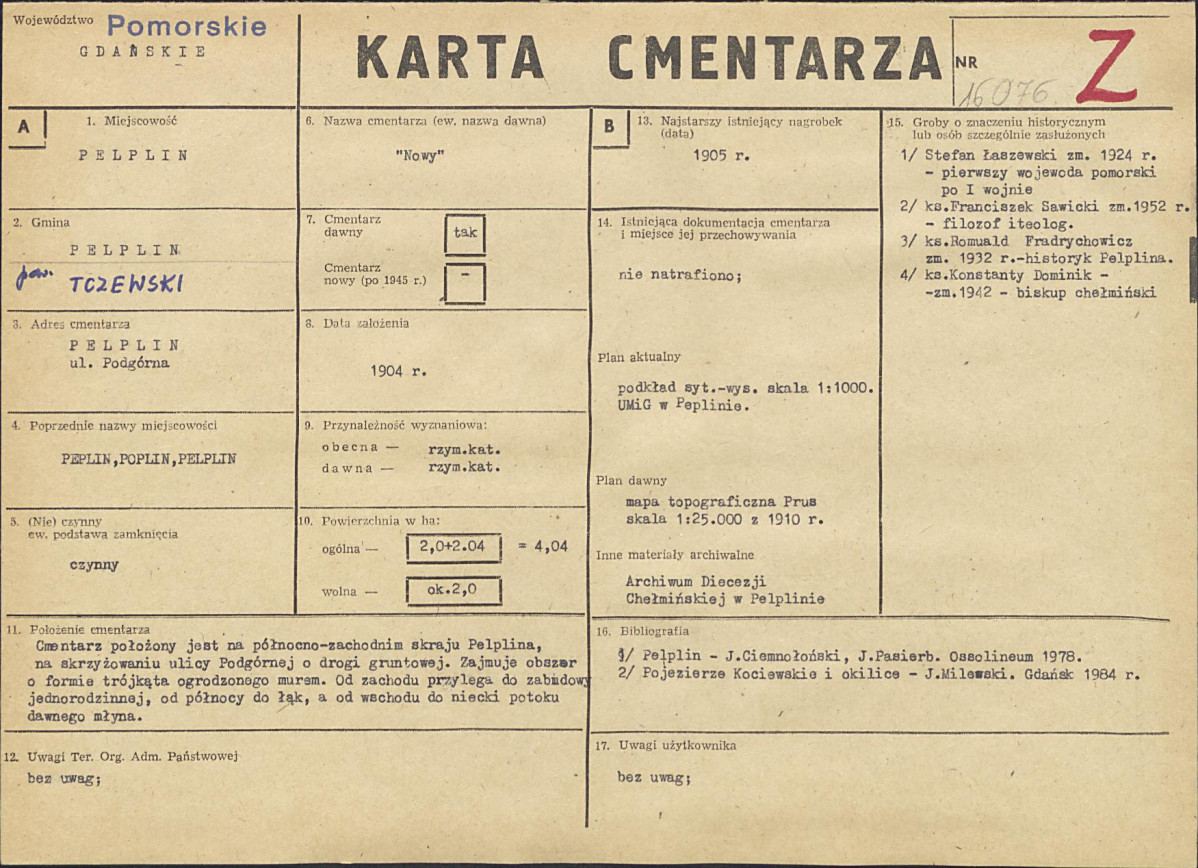 KC - Karta cmentarza, skan nr 1