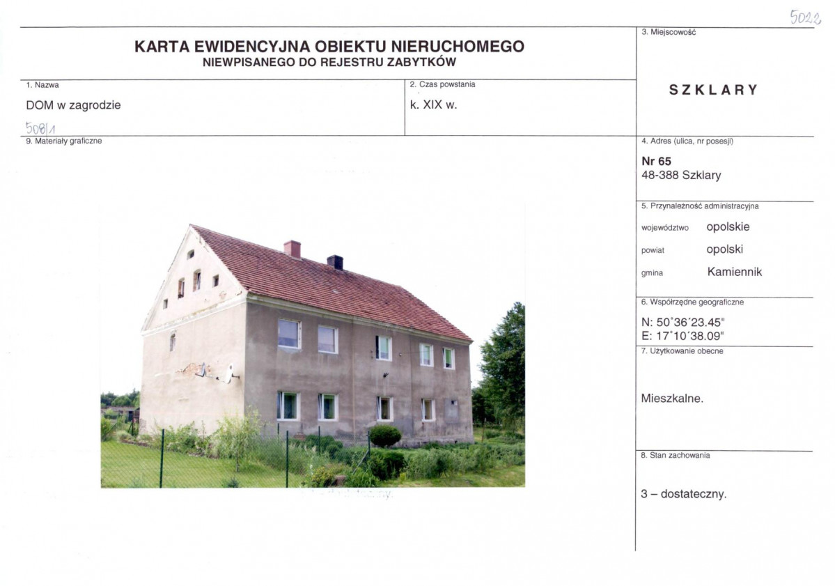 KEZN - Karta obiektu niewpisanego do rejestru, skan nr 1