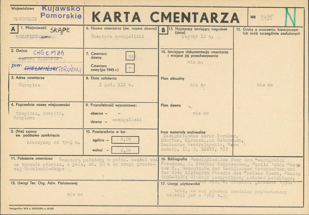 KC - Karta cmentarza, skan nr 1