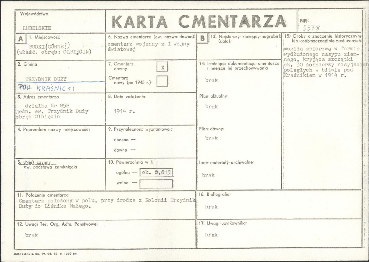 KC - Karta cmentarza, skan nr 1