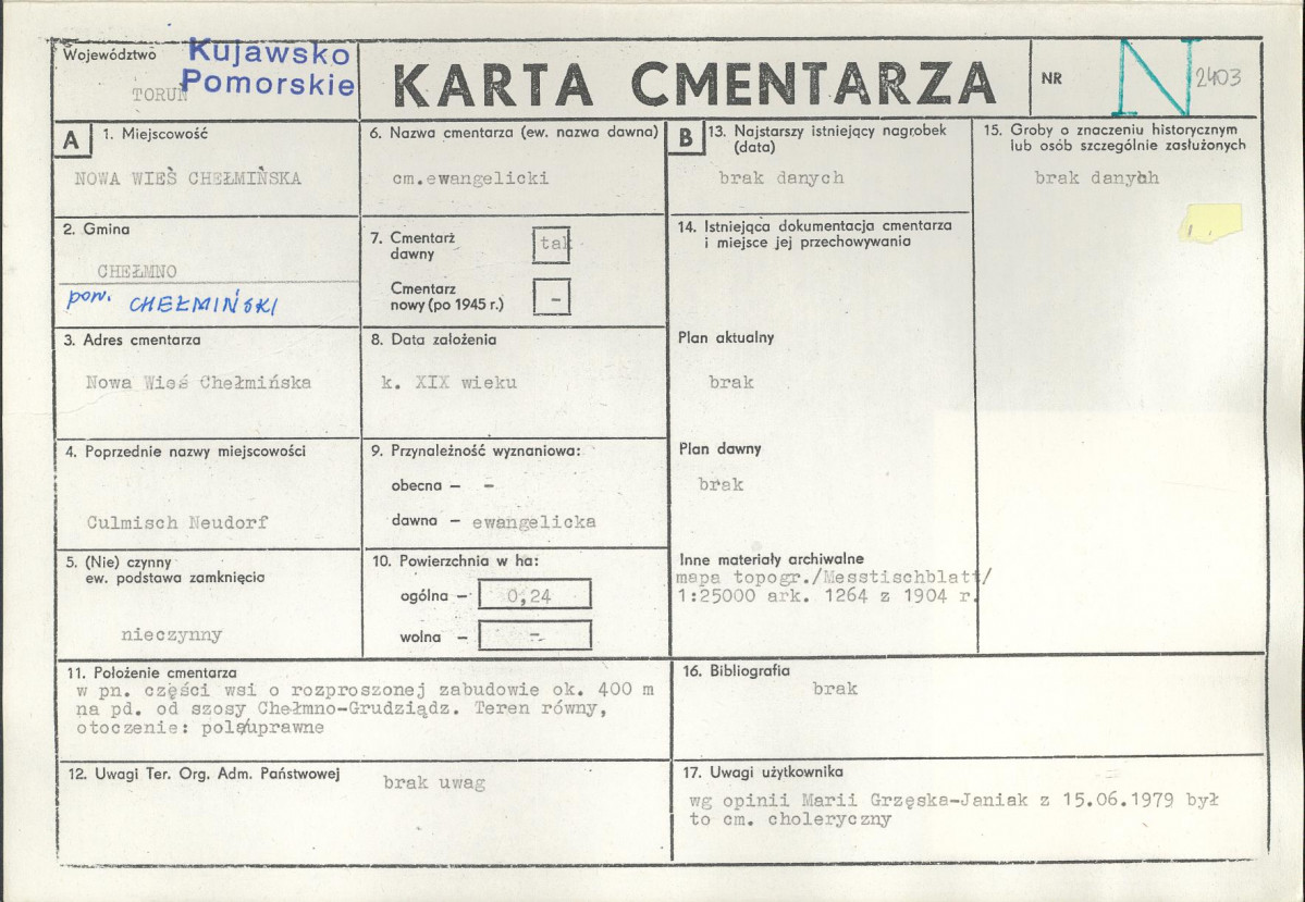 KC - Karta cmentarza, skan nr 1