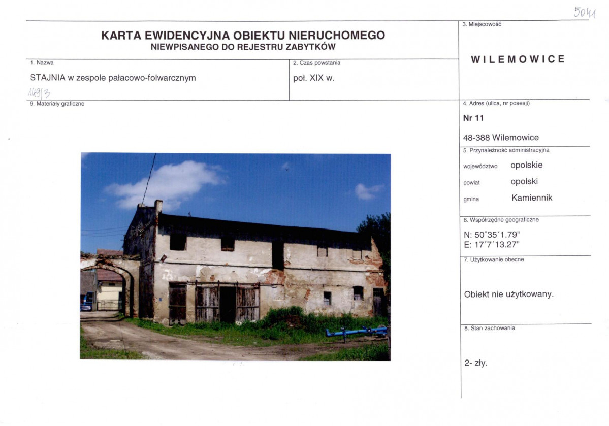 KEZN - Karta obiektu niewpisanego do rejestru, skan nr 1