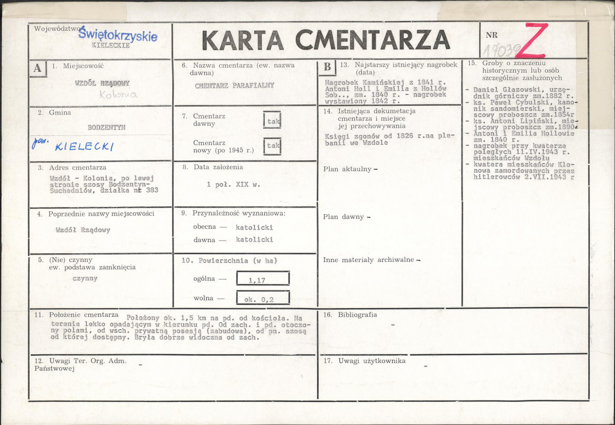 KC - Karta cmentarza, skan nr 1