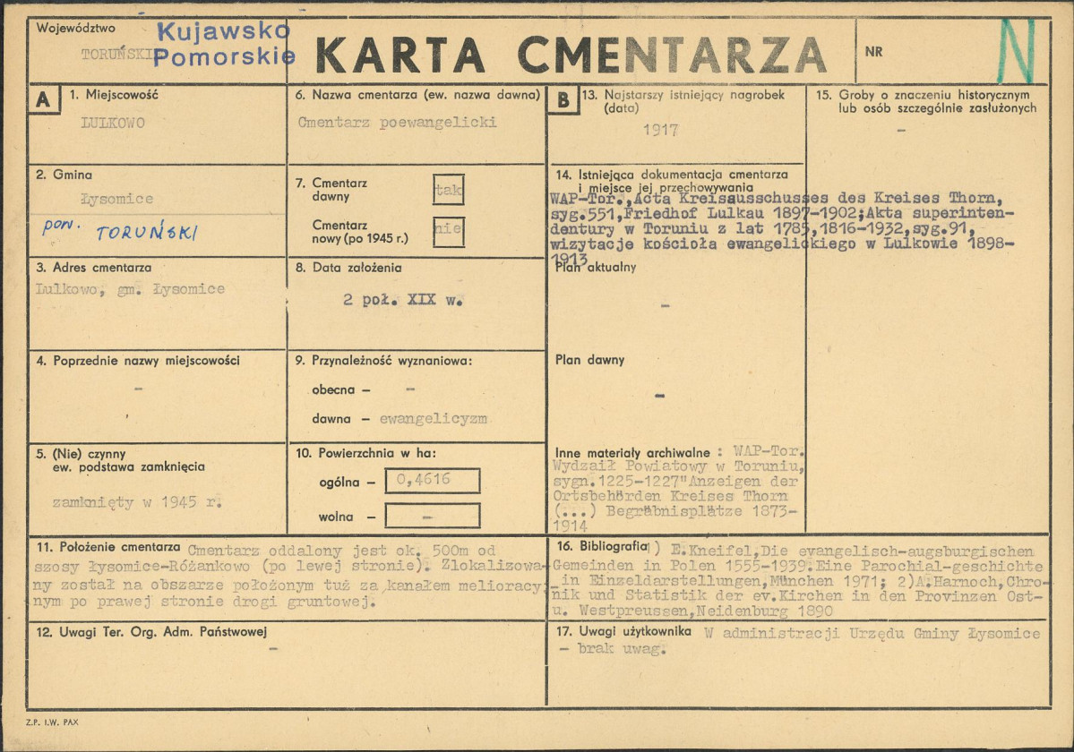 KC - Karta cmentarza, skan nr 1