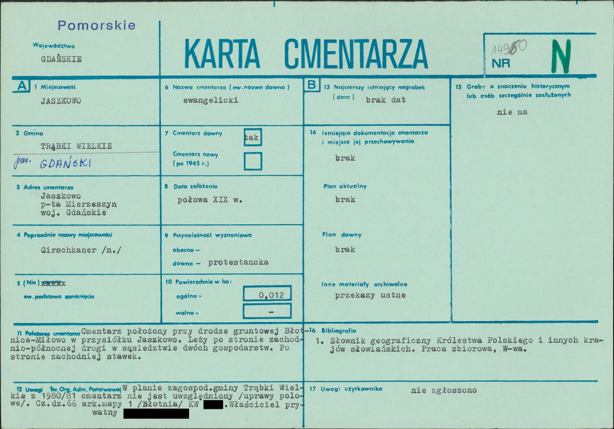 KC - Karta cmentarza, skan nr 1