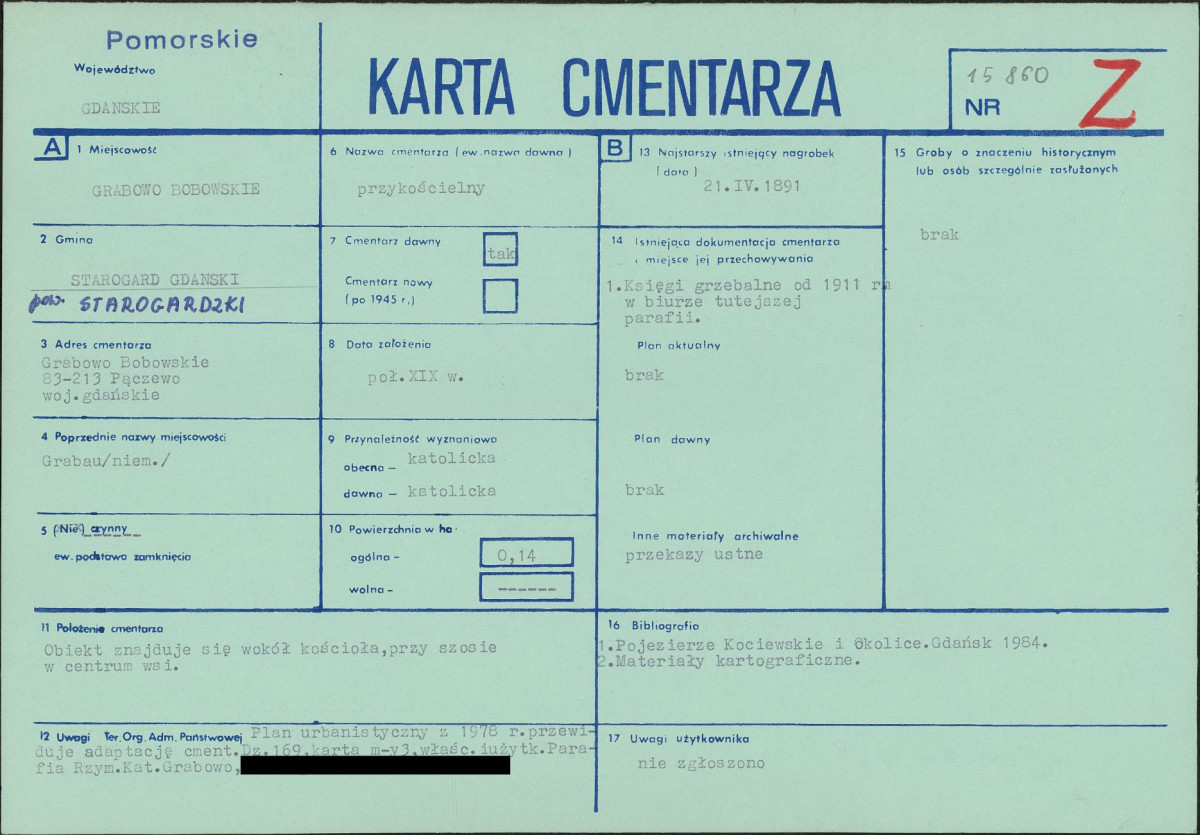 KC - Karta cmentarza, skan nr 1