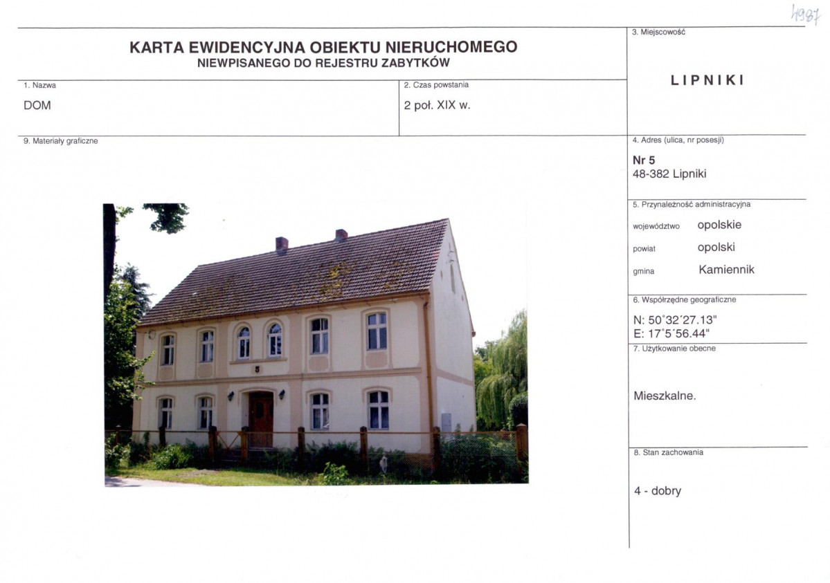 KEZN - Karta obiektu niewpisanego do rejestru, skan nr 1