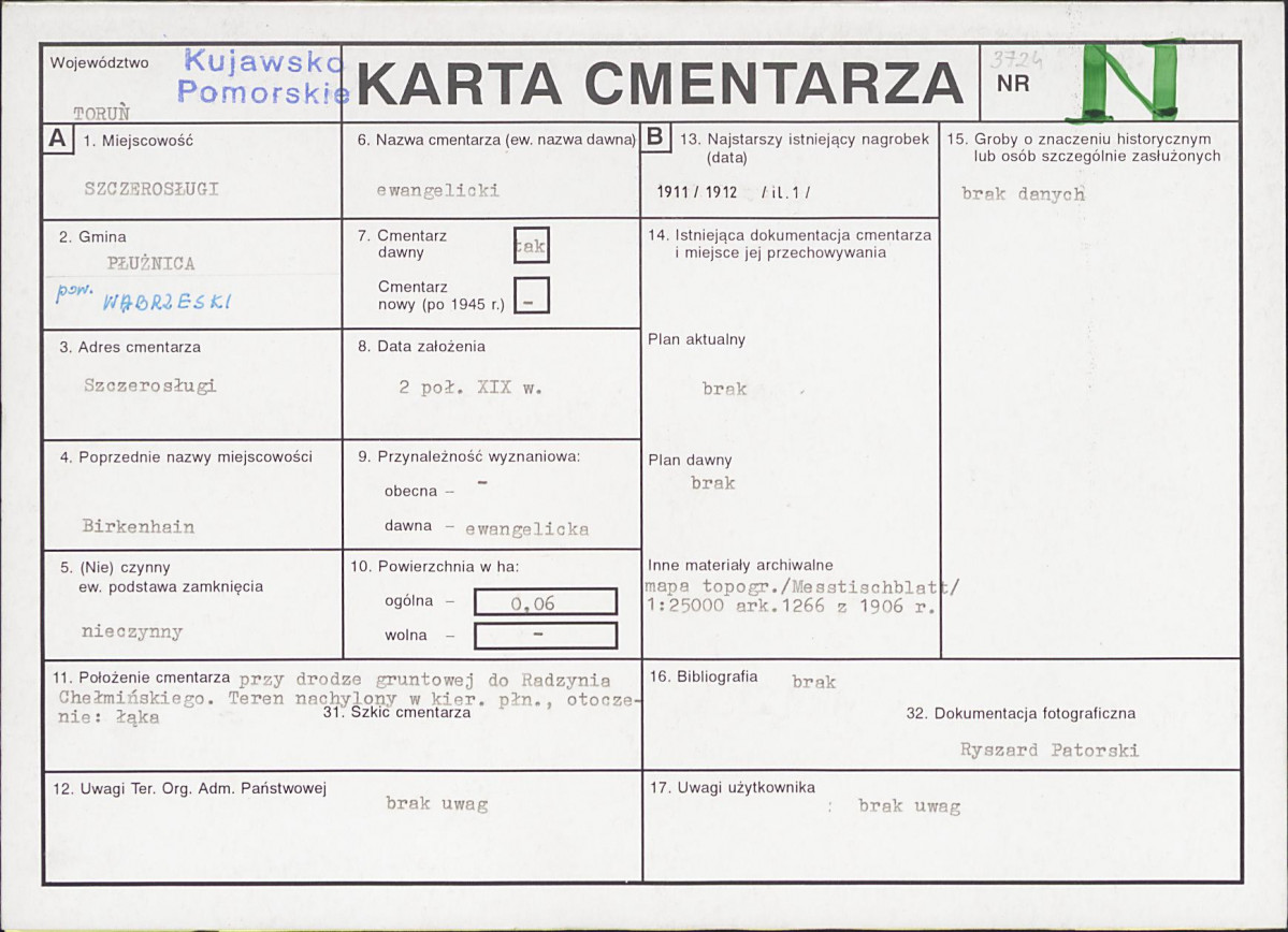 KC - Karta cmentarza, skan nr 1