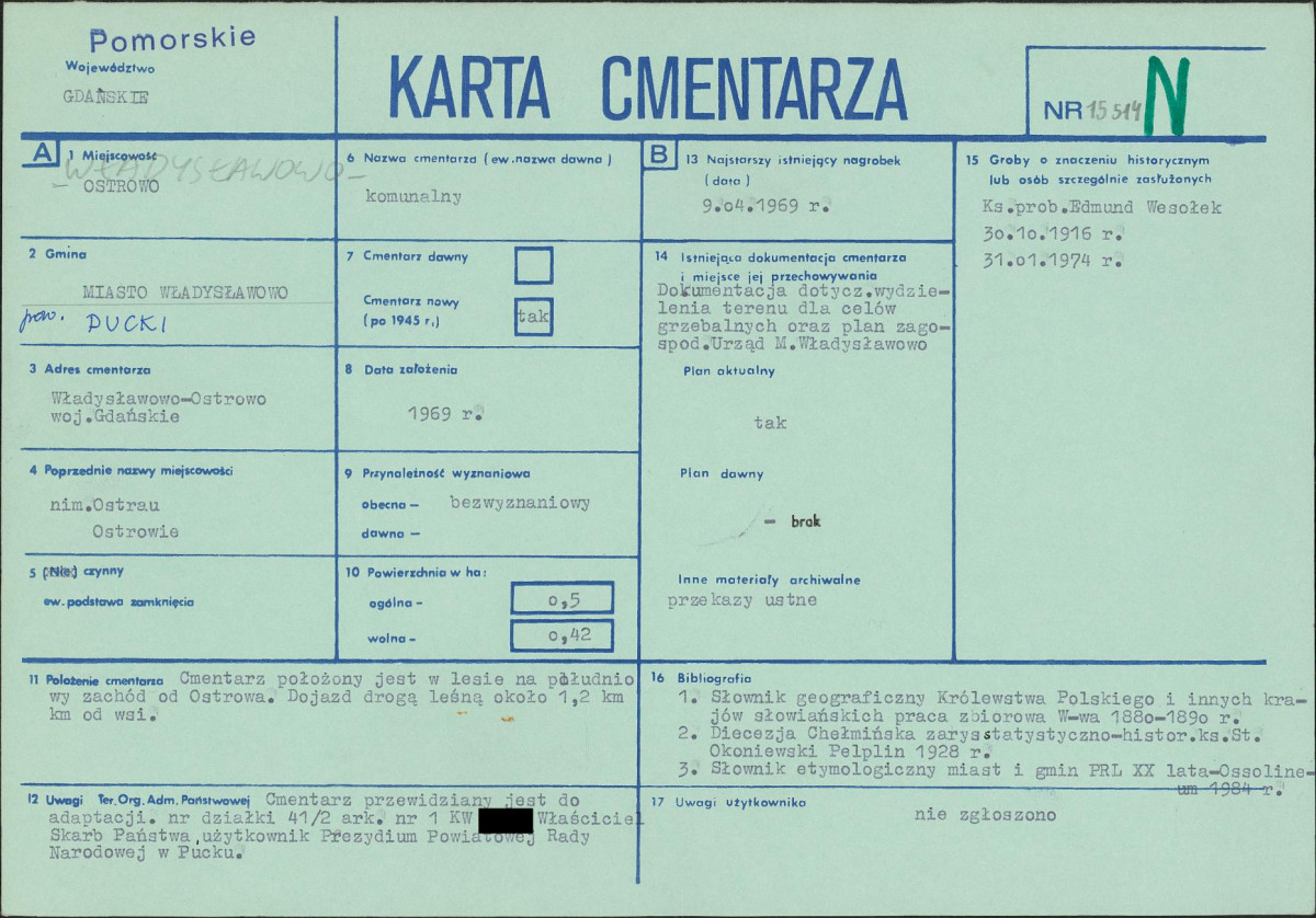 KC - Karta cmentarza, skan nr 1
