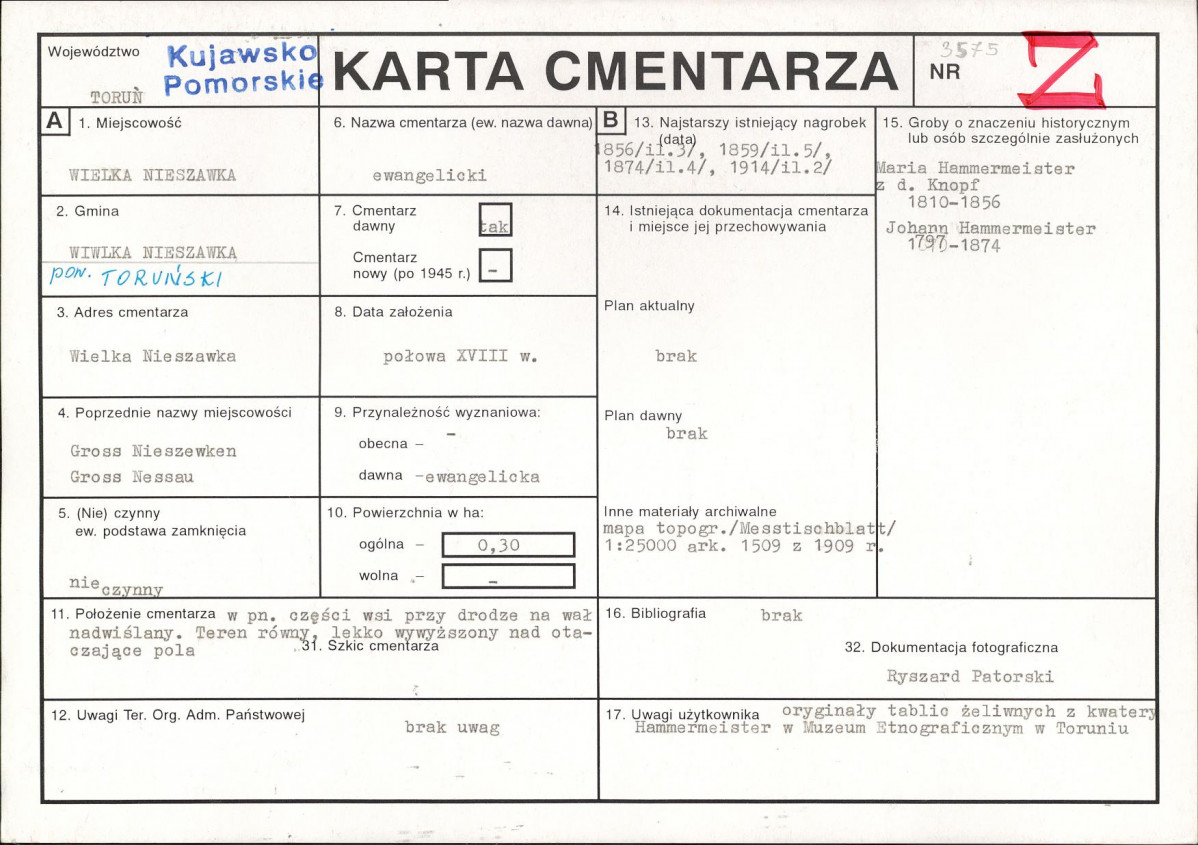 KC - Karta cmentarza, skan nr 1