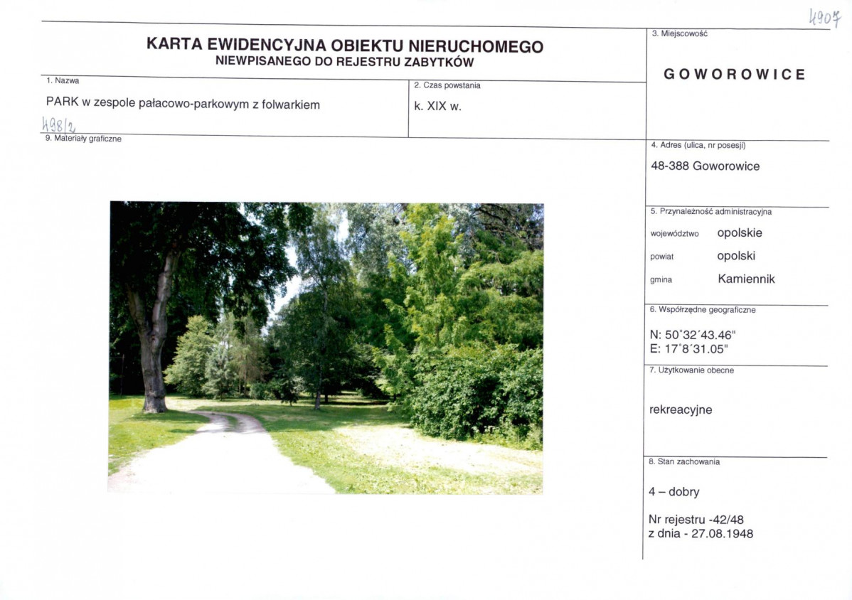 KEZN - Karta obiektu niewpisanego do rejestru, skan nr 1