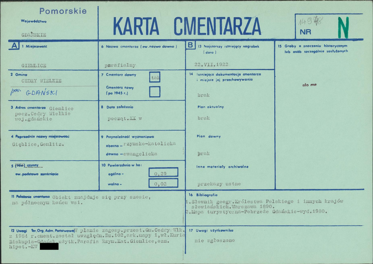 KC - Karta cmentarza, skan nr 1