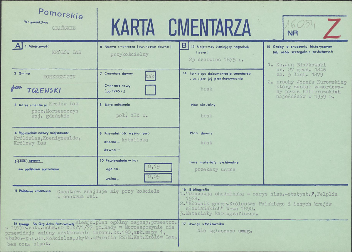 KC - Karta cmentarza, skan nr 1