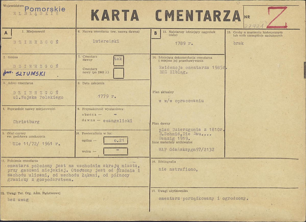 KC - Karta cmentarza, skan nr 1
