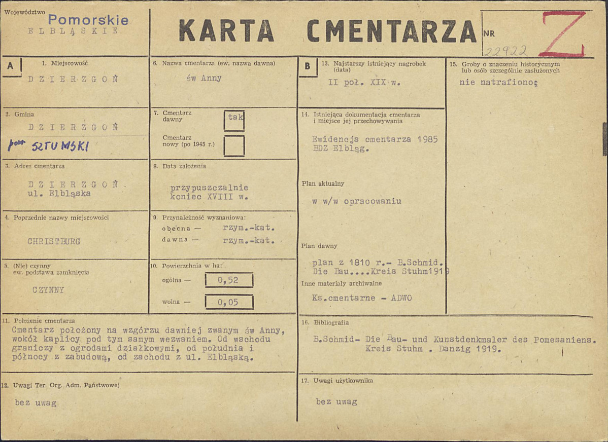 KC - Karta cmentarza, skan nr 1