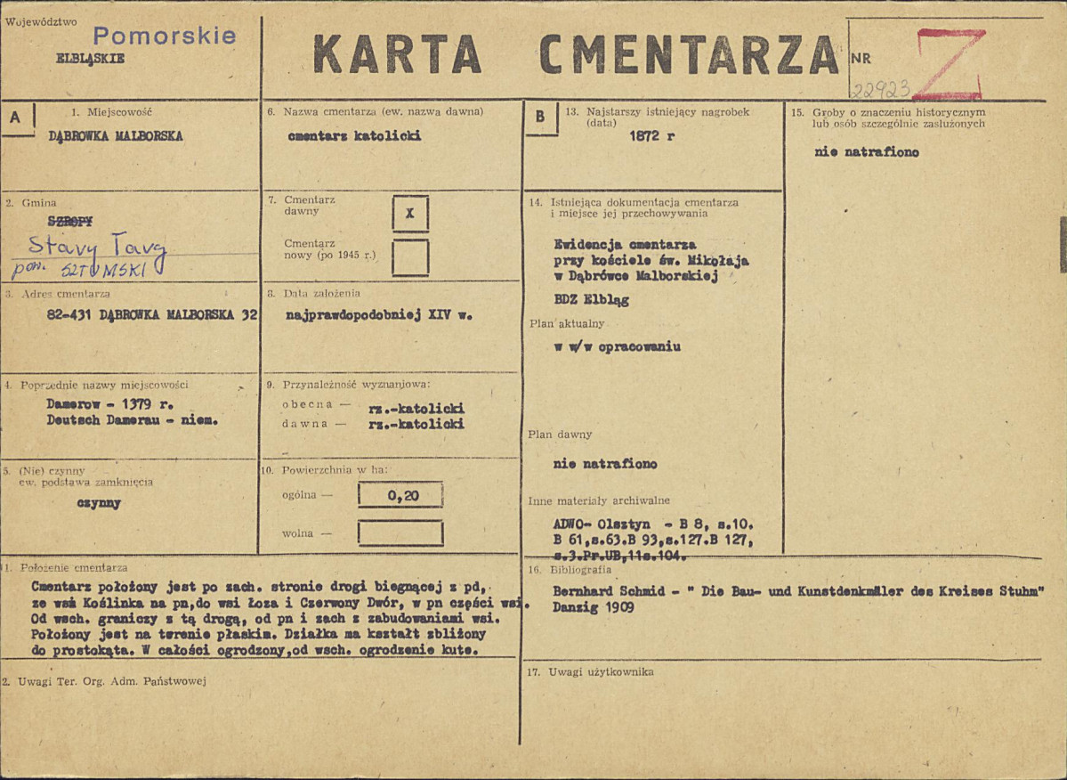 KC - Karta cmentarza, skan nr 1