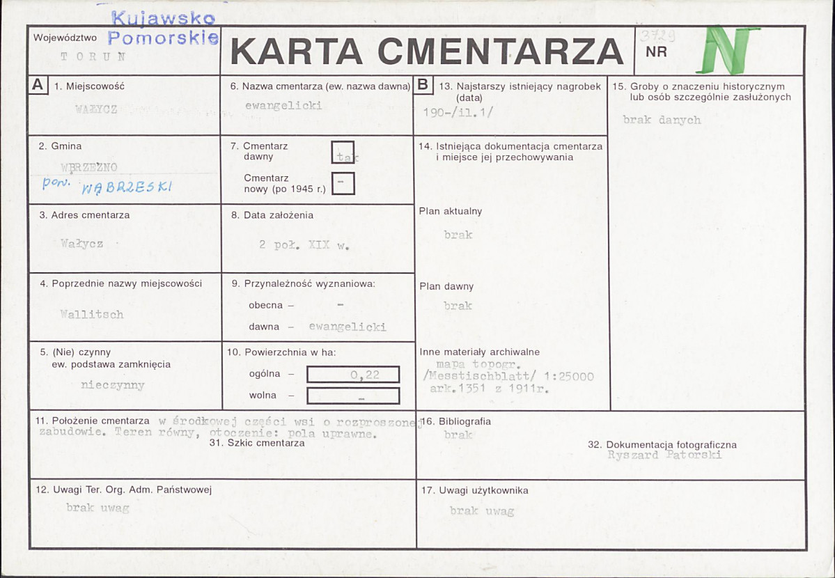 KC - Karta cmentarza, skan nr 1