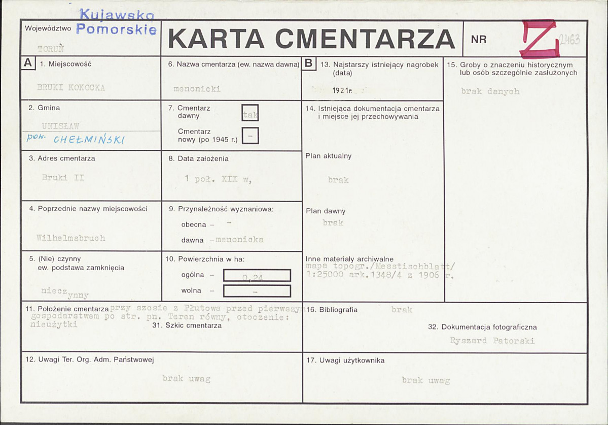 KC - Karta cmentarza, skan nr 1