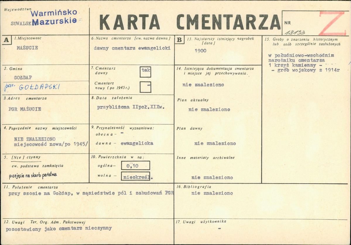 KC - Karta cmentarza, skan nr 1
