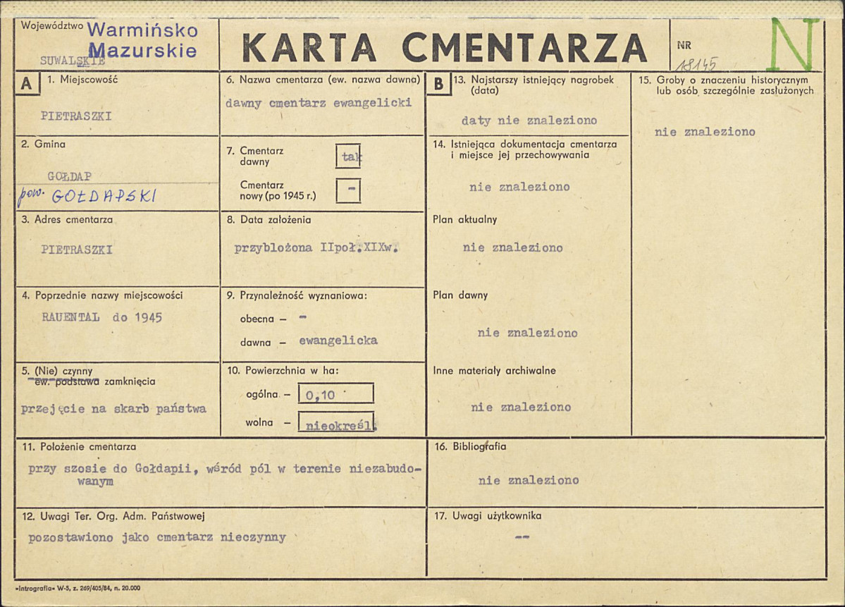 KC - Karta cmentarza, skan nr 1