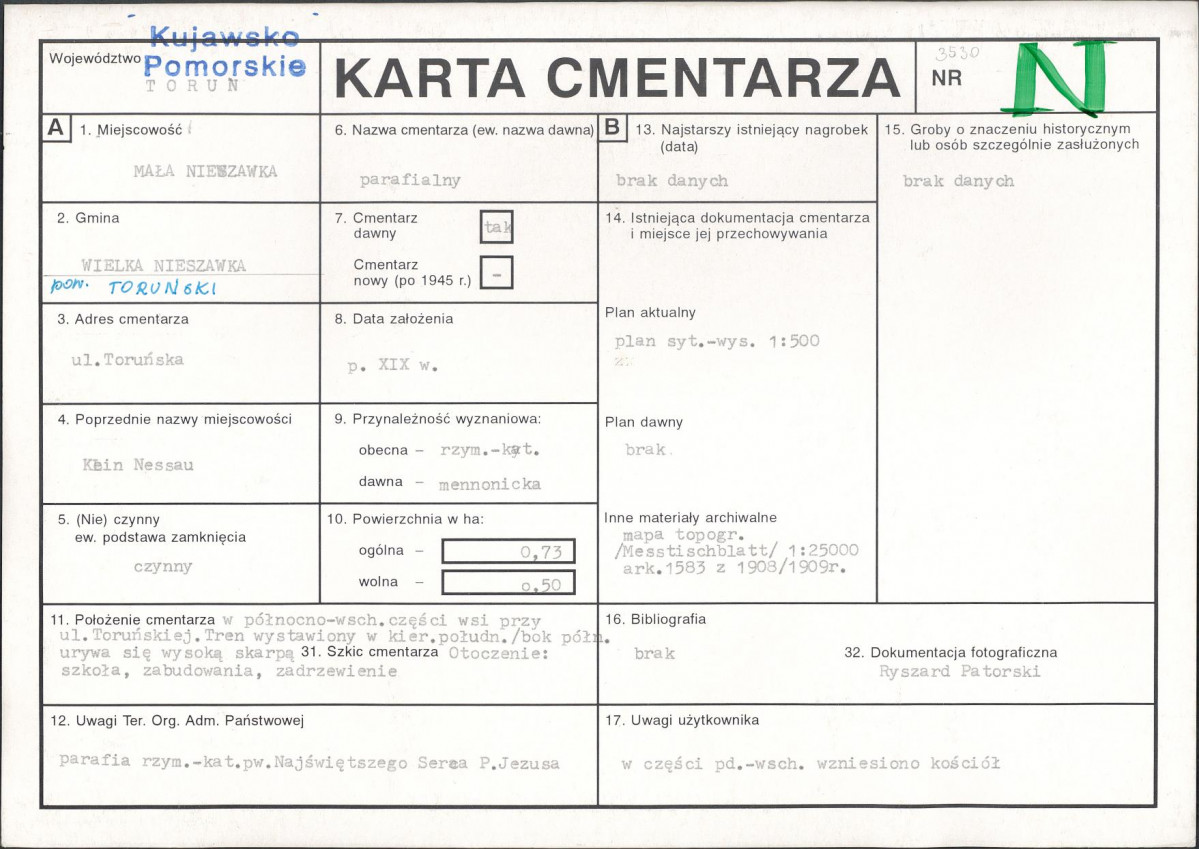 KC - Karta cmentarza, skan nr 1