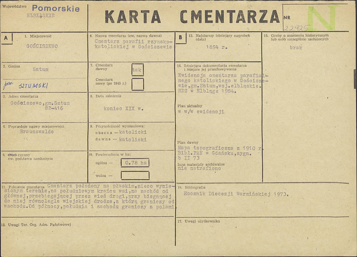 KC - Karta cmentarza, skan nr 1
