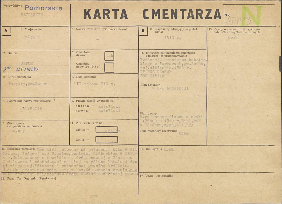 KC - Karta cmentarza, skan nr 1