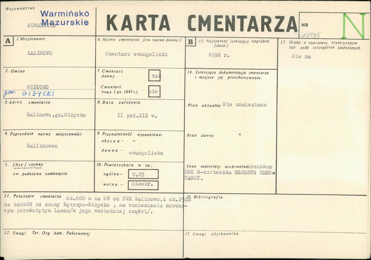 KC - Karta cmentarza, skan nr 1