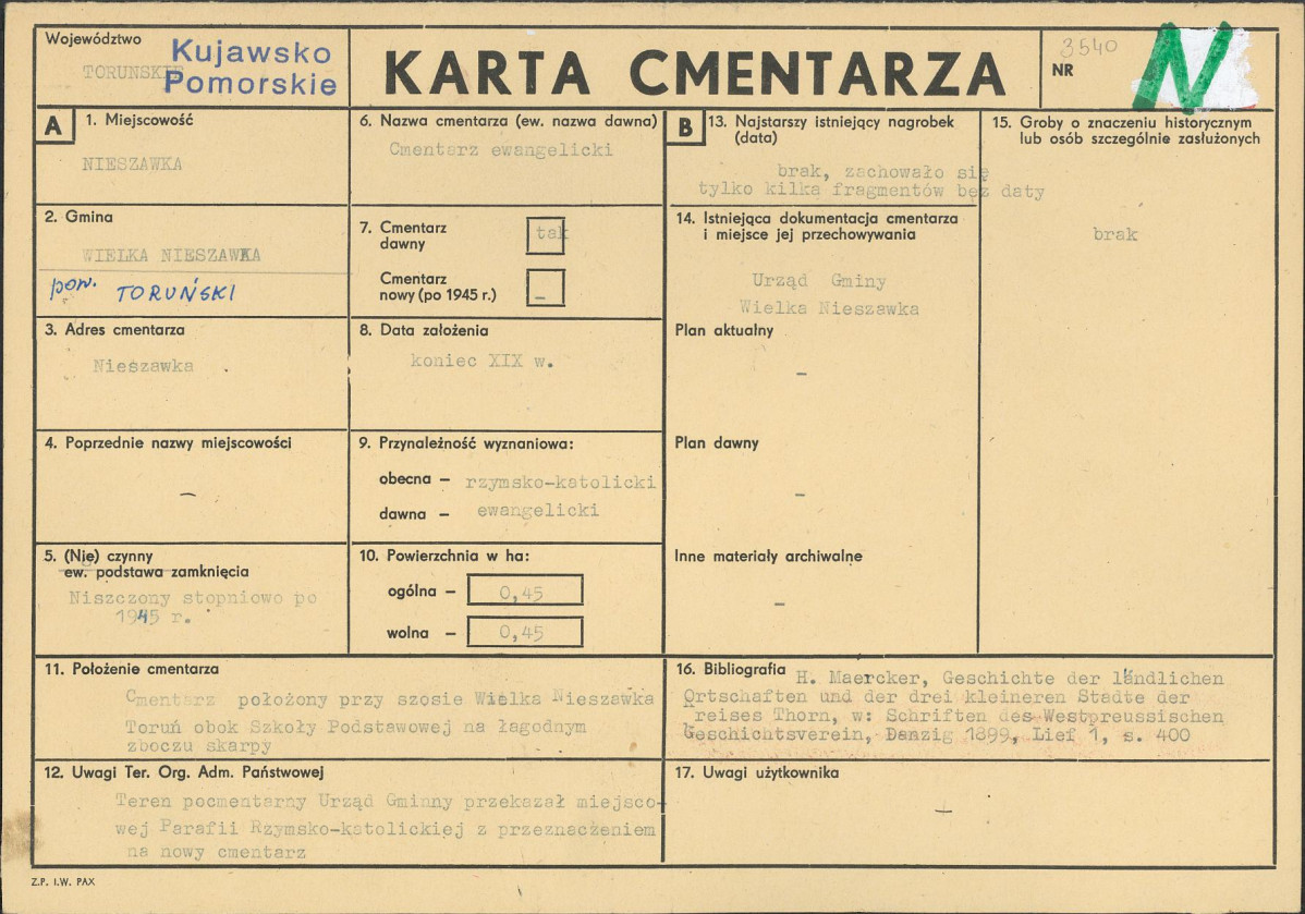KC - Karta cmentarza, skan nr 1