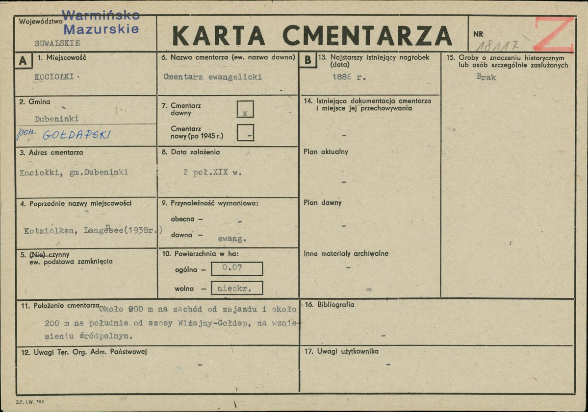 Karta cmentarza, skan nr 1