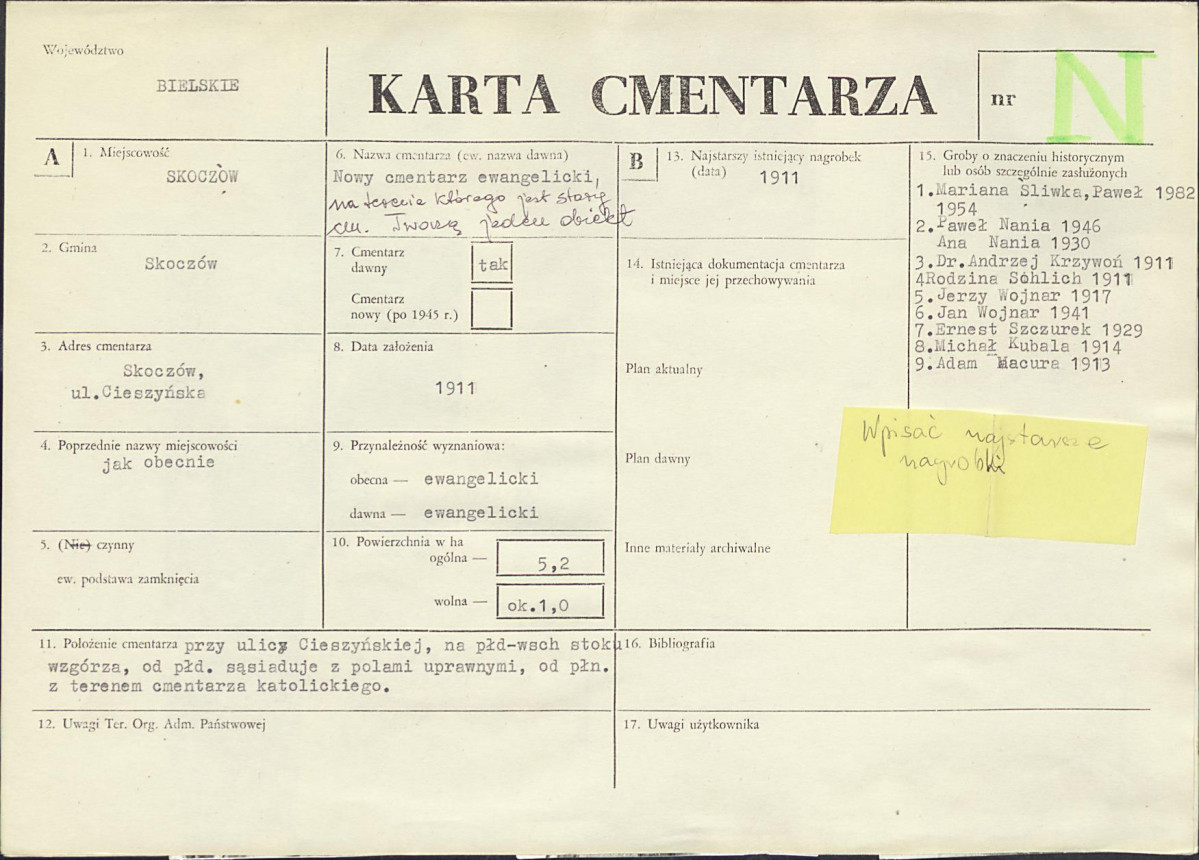 KC - Karta cmentarza, skan nr 1