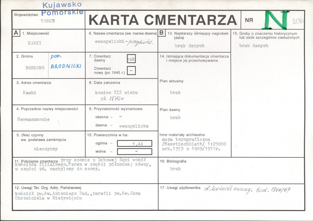 KC - Karta cmentarza, skan nr 1